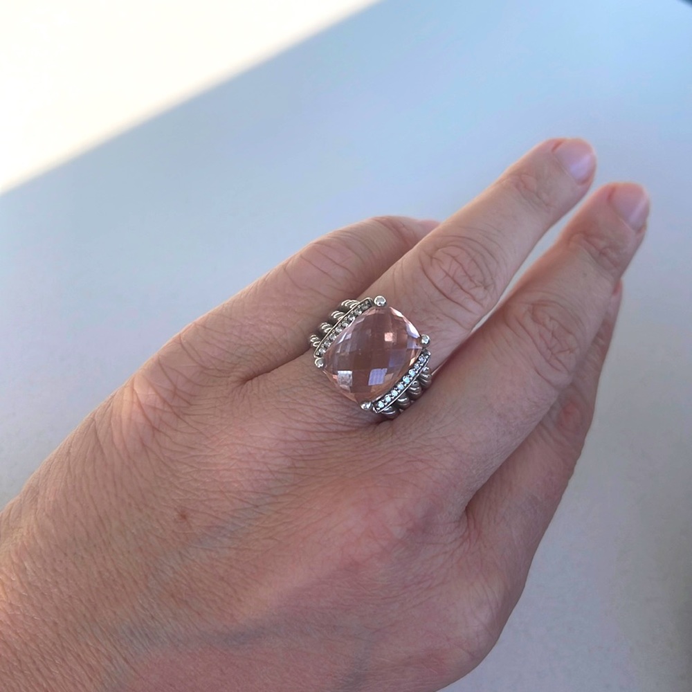 David Yurman Wheaton® Ring in Sterling Silver, Morganite & Pavé Diamonds